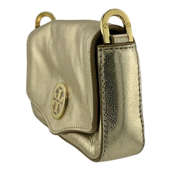 TORY BURCH - Distressed Metallic Gold Leather Mini Chain Clutch/ Crossbody Purse - Picture 3 of 16